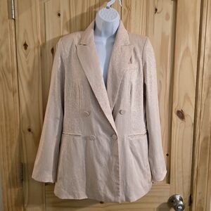 House Of Harlow 1960 Elegant Animal Print Jacquard Double-Breasted Blazer